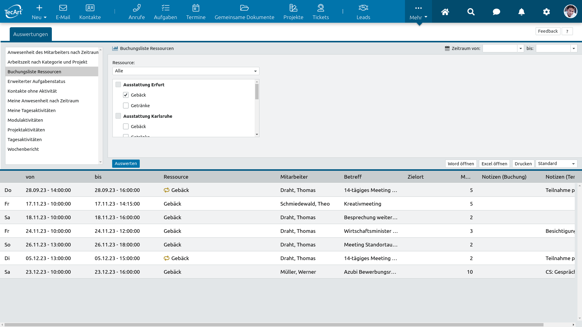 Auswertung Ressourcen